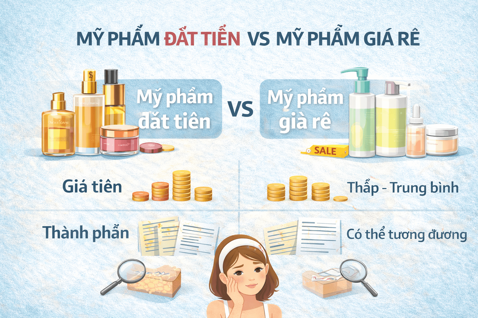 Mỹ phẩm đắt tiền và mỹ phẩm giá rẻ